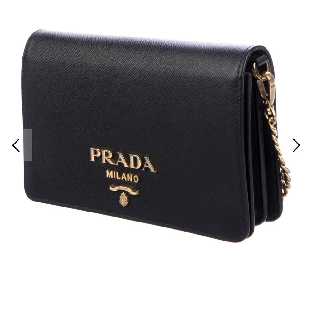 Prada Black Leather Wallet on a Chain